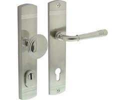 Intersteel Voordeurbeslag Helena 239x50mm knop/kruk profielcilindergat 92mm met kerntrekbeveiliging nikkel mat