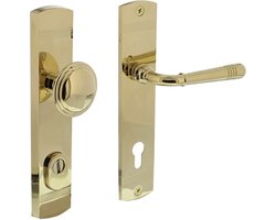 Intersteel Voordeurbeslag Helena 239x50mm knop/kruk profielcilindergat 92mm met kerntrekbeveiliging PVD messingkleur