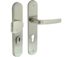 Intersteel Voordeurbeslag ovaal greep/kruk profielcilindergat 72 mm met kerntrekbeveiliging nikkel mat