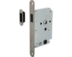 INTERSTEEL Woningbouw magneet badkamer/toilet slot 63/8mm, voorplaat afgerond rvs, 20x175, doorn 50mm incl. slu
