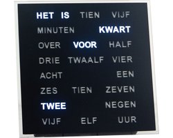 Intertime | Woordklok | Wandklok | Tafelklok | 20x20 cm | Zwart| Nederlands