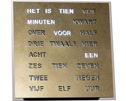 Intertime | Woordklok | Wandklok | Tafelklok | 20x20 | Goud | Nederlands