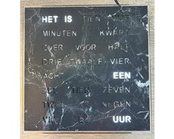 Intertime | Woordklok | Wandklok | Tafelklok | 20x20 | Zwart marmer | Nederlands