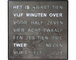 Intertime | Woordklok | Wandklok | Tafelklok | 28x28 | Grijs -Marmer | Nederlands