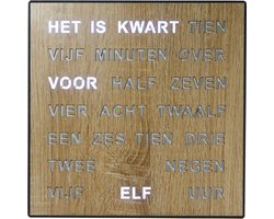 Intertime | Woordklok | Wandklok | Tafelklok | 28x28 | Hout | Nederlands