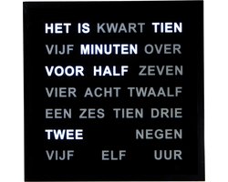 Intertime | Woordklok | Wandklok | Tafelklok | 40x40 | Zwart | Nederlands