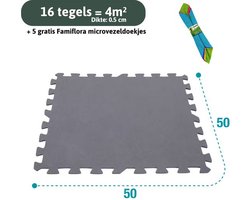 Intex grijze zwembadtegels 29084 4m² - 16 tegels van 50x50 cm (=4m²) - Dikte vloertegels 5MM - Met 5 Famiflora microvezeldoeken