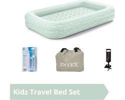 Intex kampeerluchtbed kinder - 168 x 107 x 25 cm - Mintgroen - Met handpomp (incl. Reparatiekit)