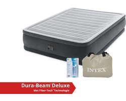 Intex luchtbed Comfort Plush Elevated - 2 persoons - 152 x 203 x 46 cm - grijs - met ingebouwde pomp (incl. Reparatiekit)