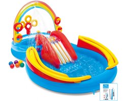 Intex - Opblaaszwembad - Rainbow Ring Play Center - Vanaf 2 jaar - Kinderspeelparadijs - 297 x 193 x 135 cm inclusief reparatiesetje