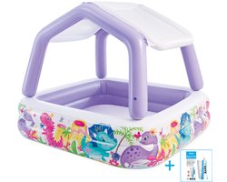 Intex - Opblaaszwembad - Sun Shade Pool - Vrolijke print - Afneembare zonnekap - Vanaf 2 jaar - 157 x 157 x 122 cm inclusief reparatiesetje