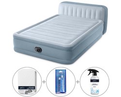 Intex Plush luchtbed met hoofdbord | Tweepersoons | 152 x 236 x 86 cm | Inclusief bijpassend hoeslaken + reparatiekit + luchtverfrisser