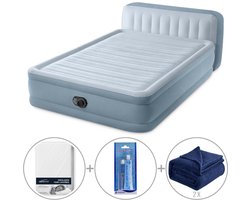 Intex Plush luchtbed met hoofdbord | Tweepersoons | 152 x 236 x 86 cm | Inclusief bijpassend hoeslaken + reparatiekit + twee fleece dekens
