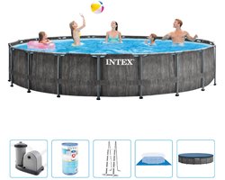 Intex - Prism Frame - Houtprint - Opzetzwembad - Ø 549 x 122 cm - Inclusief Filterpomp & Accessoires