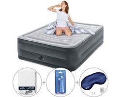 Intex Queen Comfort-Plush Luchtbed met ingebouwde pomp | Tweepersoons | Extra hoog | 203 x 152 x 56 cm | Inclusief bijpassend hoeslaken + reparatiekit + twee slaapmaskers