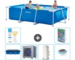 Intex Rechthoekig Frame Zwembad - 300 x 200 x 75 cm - Blauw - Inclusief Afdekzeil - Warmtepomp - Zwembadfilterpomp - Verlichting - 7-delig