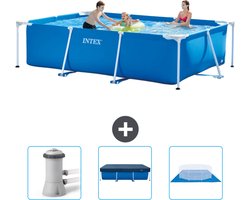 Intex Rechthoekig Frame Zwembad - 300 x 200 x 75 cm - Blauw - Inclusief Zwembadfilterpomp - Afdekzeil - Grondzeil