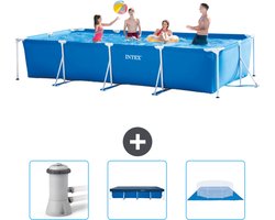 Intex Rechthoekig Frame Zwembad - 450 x 220 x 84 cm - Blauw - Inclusief Zwembadfilterpomp - Afdekzeil - Grondzeil