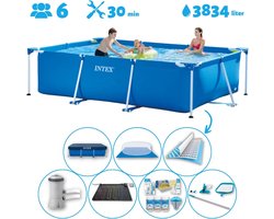 Intex Rechthoekig Opzetzwembad - 300 x 200 x 75 cm - Blauw - Inclusief Pomp - Solar Mat - Onderhoudspakket - Grondzeil - Afdekzeil - Schoonmaaktset