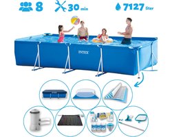 Intex Rechthoekig Opzetzwembad - 450 x 220 x 84 cm - Blauw - Inclusief Pomp - Solar Mat - Onderhoudspakket - Grondzeil - Afdekzeil - Schoonmaaktset