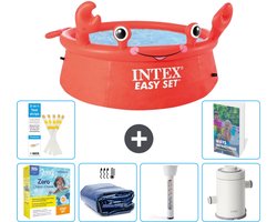 Intex Rond Opblaasbaar Easy Set Zwembad - 183 x 51 cm - Rood - Krab - Inclusief Onderhoudspakket - Solarzeil - Thermometer - Zwembadfilterpomp - 7-delig