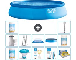 Intex Rond Opblaasbaar Easy Set Zwembad - 457 x 107 cm - Blauw - Inclusief Pomp - Ladder - Grondzeil - Afdekzeil Chloor - Chloordrijver - Testrips - Reparatiesetje - Scrubborstel - PH-waarde - PH-waarde - Thermometer