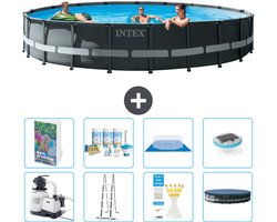 Intex Rond Ultra XTR Frame Zwembad - 610 x 122 cm - Inclusief Pomp - Ladder - Grondzeil - Afdekzeil - Onderhoudspakket - Verlichting - 9-delig