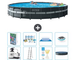 Intex Rond Ultra XTR Frame Zwembad - 732 x 132 cm - Inclusief Pomp - Ladder - Grondzeil - Afdekzeil - Onderhoudspakket - Verlichting - 9-delig
