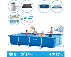 Intex Voordeelverpakking - Rechthoekig Frame Zwembad - 450 x 220 x 84 cm - Blauw - Inclusief Accessoires - Voor een heel seizoen