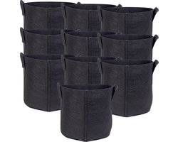 Intirilife 10x fleece plantzak in 11 liter - 3 gallon - 25 x 22 cm - Plantenbak van fleece met draaggrepen voor tuin, kas en nog veel meer. - Plantenbak plantzak