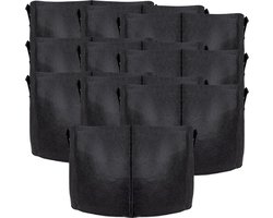 Intirilife 10x fleece plantzak in 75 liter - 20 gallon - 55 x 30 cm - Plantenbak van fleece met draaggrepen voor tuin, kas en nog veel meer. - Plantenbak plantzak