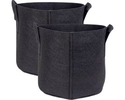 Intirilife 2x fleece plantzak in 11 liter - 3 gallon - 25 x 22 cm - Plantenbak van fleece met draaghengsels voor tuin, kas en nog veel meer. - Plantenbak plantzak
