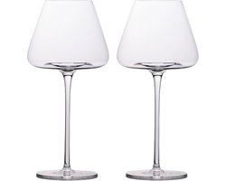Intirilife 2x Wijnglas met modern design - 600 ml Inhoud - Witte wijn Rode wijn glas, kelk, vaatwasmachinebestendig, kristalglas, schokbestendig