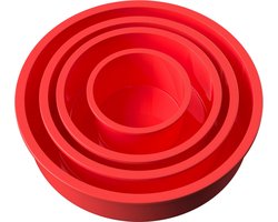 Intirilife 4-Delige Set Ronde Silicone Cakevormen in Rood - 10 cm, 16.3 cm, 19.8 cm, 25 cm - Bakvorm voor het bakken van taarten laagjes cake