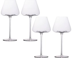 Intirilife 4x Wijnglas met modern design - 600 ml Inhoud - Witte wijn Rode wijn glas, kelk, vaatwasmachinebestendig, kristalglas, schokbestendig