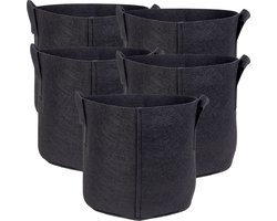 Intirilife 5x fleece plantzak in 20 liter - 5 gallon - 30 x 25 cm - Plantenbak van fleece met draaghengsels voor tuin, kas en nog veel meer. - Plantenbak plantzak