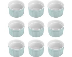 Intirilife 6-delige set Soufflévormen Bakvorm van porselein in Lichtblauw met afmetingen van 7.8 x 4.6 cm - Om dessert, fruit of fruit porties, muffins, cupcakes, taart te bereiden