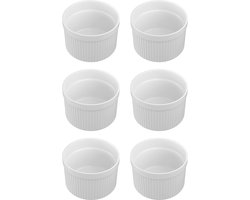 Intirilife 6-delige set Soufflévormen Bakvorm van porselein in Wit met afmetingen van 7.8 x 4.6 cm - Om dessert, fruit of fruit porties, muffins, cupcakes, taart te bereiden