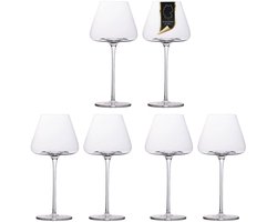 Intirilife 6x Wijnglas met modern design - 600 ml Inhoud - Witte wijn Rode wijn glas, kelk, vaatwasmachinebestendig, kristalglas, schokbestendig