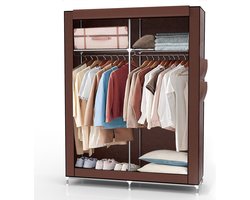 Intirilife inklapbare garderobekast 108x45x170 cm in BIBER BRUIN - Vouwkast met ritssluiting van stof Garderobekast met kledingstang, zijvak en vakken - Campinggarderobekast textiel insteekkast