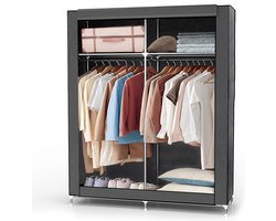 Intirilife inklapbare garderobekast 108x45x170 cm in MAUS GREY - Vouwkast met ritssluiting van stof Garderobekast met kledingstang, zijvak en vakken - Campinggarderobekast textiel insteekkast