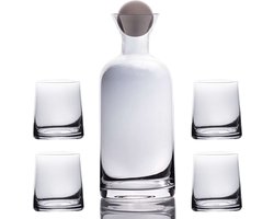 Intirilife Karaf met 4 glazen Set gemaakt van glas met Rokerig Grijze kleur - Karaf 1.1 liter - Glazen 200 ml - Geschenkset, kan met baldeksel, voor warme en koude dranken