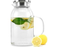Intirilife karaf met filter in CLEAR - 1,8 liter kan van borosilicaatglas met handvat en verwijderbaar filter en deksel hittebestendig geschikt voor warme en koude dranken, thee, koffie, water en nog veel meer.