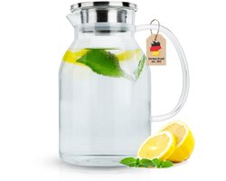 Intirilife karaf met filter in CLEAR - Glazen kan van 1,8 liter met handvat en afneembaar filterdeksel - Hittebestendig geschikt voor warme en koude dranken, thee, koffie, water en nog veel meer.