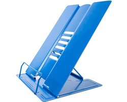 Intirilife Leesstandaard van metalen in Blauw - 21 x 16.5 x 20.3 cm - In hoogte verstelbare boekenstandaard voor school, kantoor, bureau, leeshulp