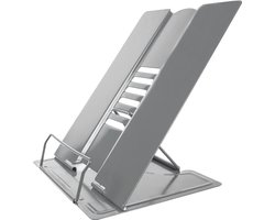 Intirilife Leesstandaard van metalen in Lichtgrijs - 21 x 16.5 x 20.3 cm - In hoogte verstelbare boekenstandaard voor school, kantoor, bureau, leeshulp