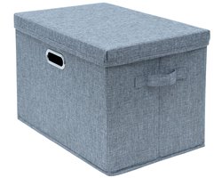 Intirilife Opbergbox met deksel, opvouwbaar, van katoen en linnen - 44,5 x 30,5 x 30,5 cm - Opbergbox met deksel, groot, van stof - Kubusvormige organizer, opvouwbare box voor slaapkamer of woonkamer, grijs
