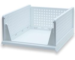 Intirilife Opbergdoos, Organizer voor Kast in Wit Plastic - 43 x 33.3 x 18.6 cm - Opvouwbare Opbergmand voor Laden, Schappen, Stapelbaar, Opbergbox, Krat, Organisatiesysteem