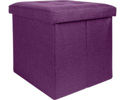 Intirilife Opvouwbaar krukje 30x30x30 cm in NEBEL LILA - Zitkubus met opbergruimte en deksel van stof met holtes - Zitkubus voetensteun opbergkist krukje