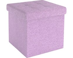 Intirilife Opvouwbaar krukje 38x38x38 cm in LOTUS ROSA - Zitkubus met opbergruimte en deksel van stof met holtes - Zitkubus voetensteun opbergdoos kist krukje